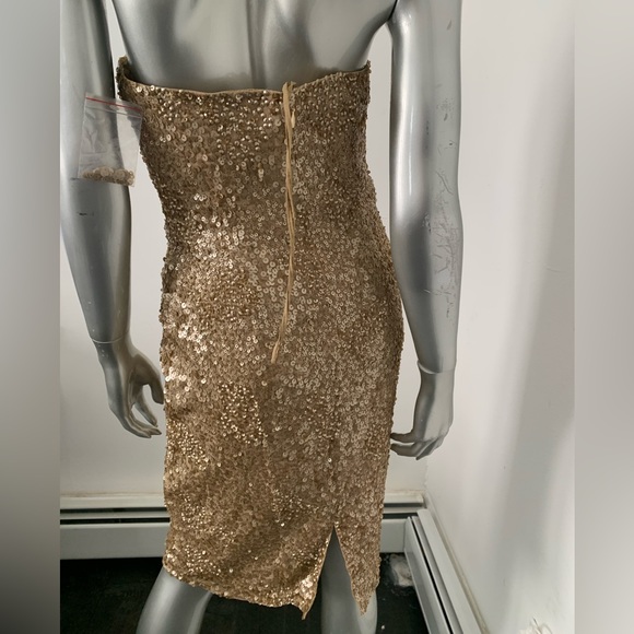 Strapless Embellished beaded Gold Sequin Evening Midi Dress Size 6 prom wedding - Picture 6 of 12